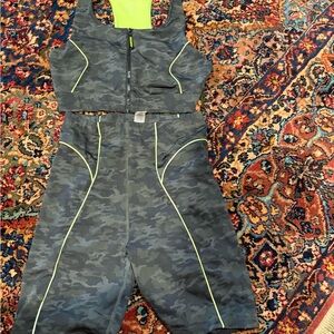 Good American Matching Camo Print Activewear Set with Neon Accents